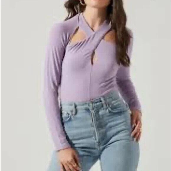 ASTR The Label Cutout Ribbed Thong Bodysuit Lavender Size M - Picture 5 of 8